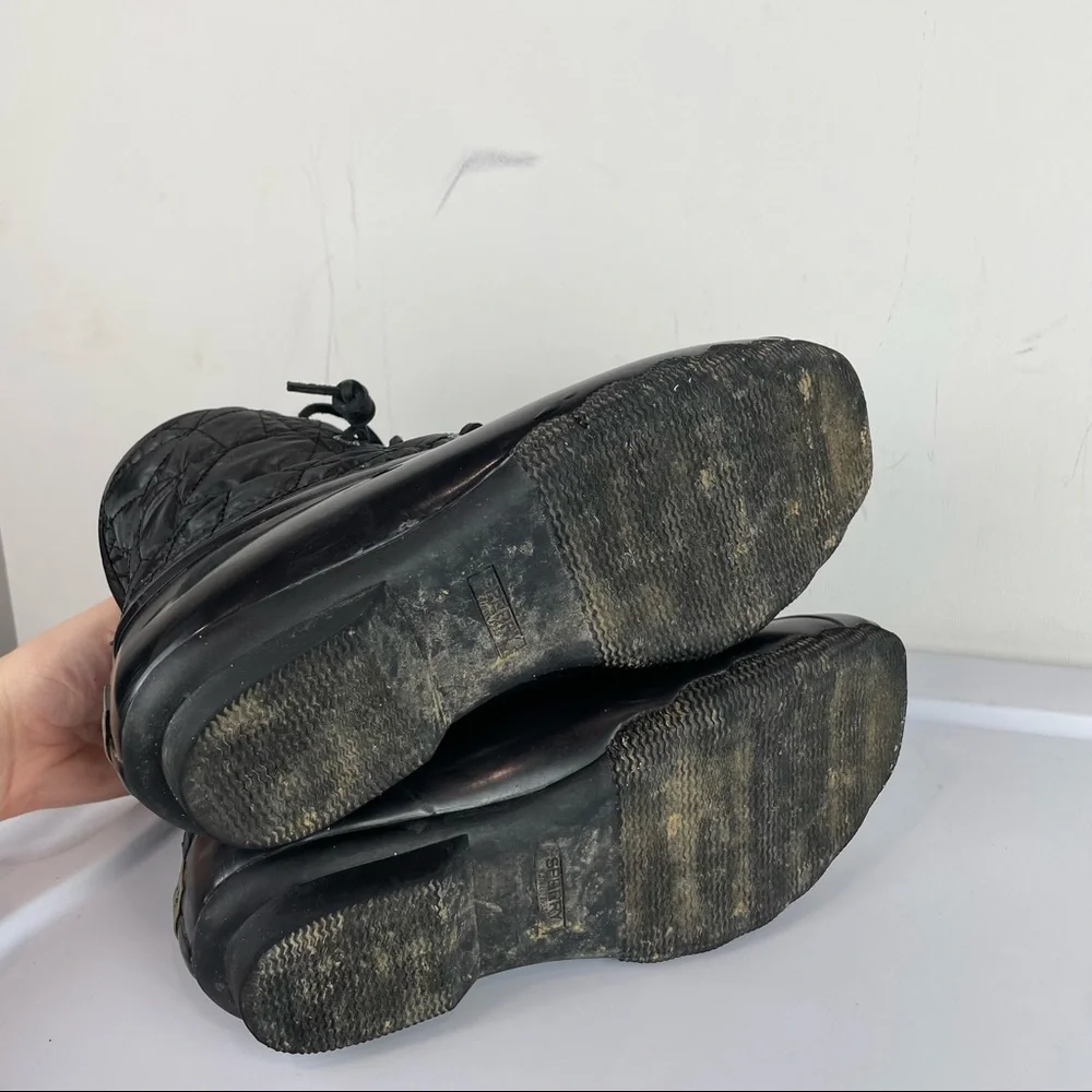 Sperry Womens Saltwater Nylon Quilt Rain Boots Duck Boots Black Sz 8